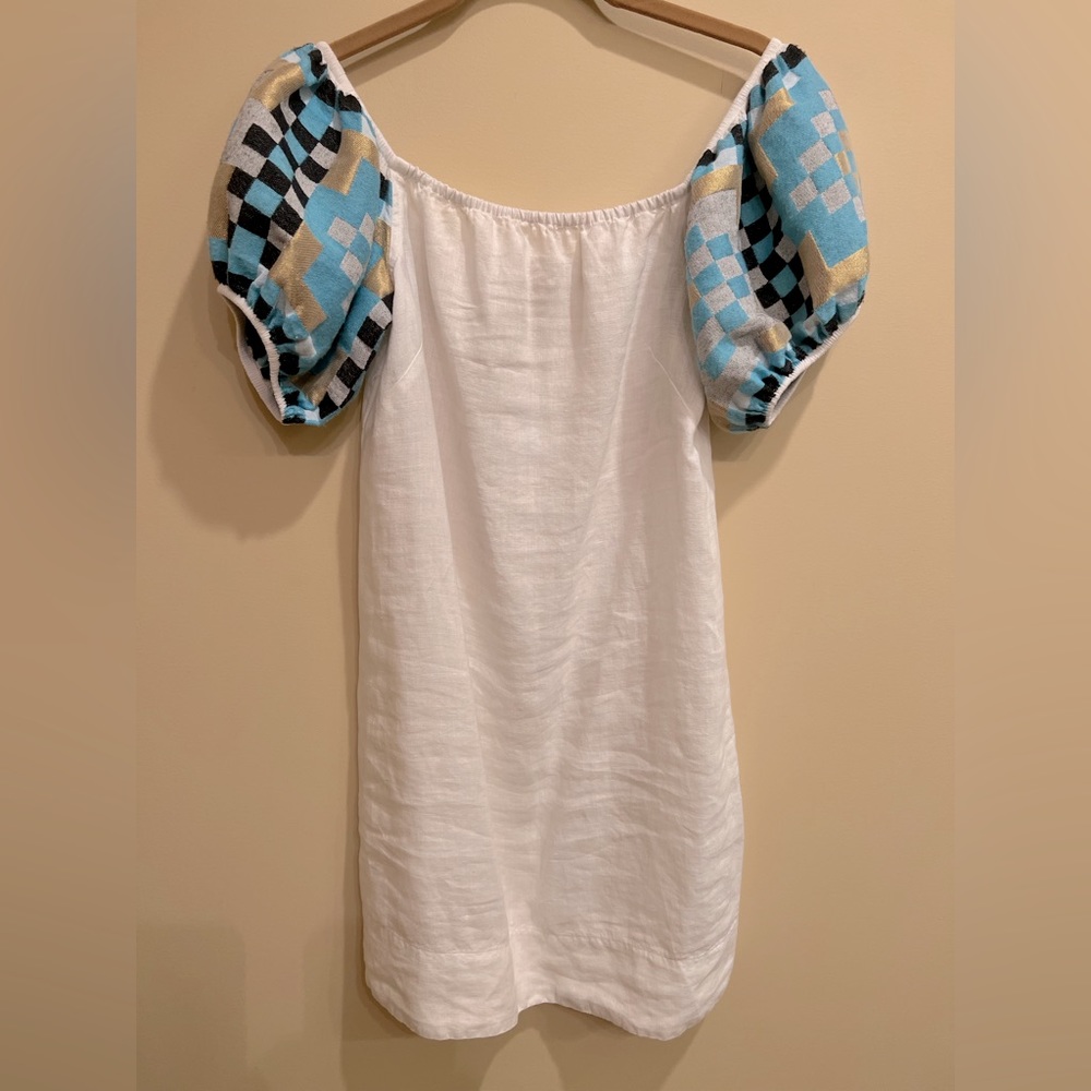 White Harris Cotton linen off shoulder dress S